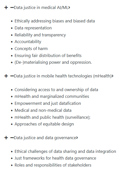 Are you interested in #DataJustice in #Health ? Maybe working on one of the issues below? Want to stay with us for a week in February  2024?

Application for the #DiMEN Master Class is open until end of July.
#HealthTech #Ethics #MedicalEthics

digitalmedicalethics.net/wp-content/upl…