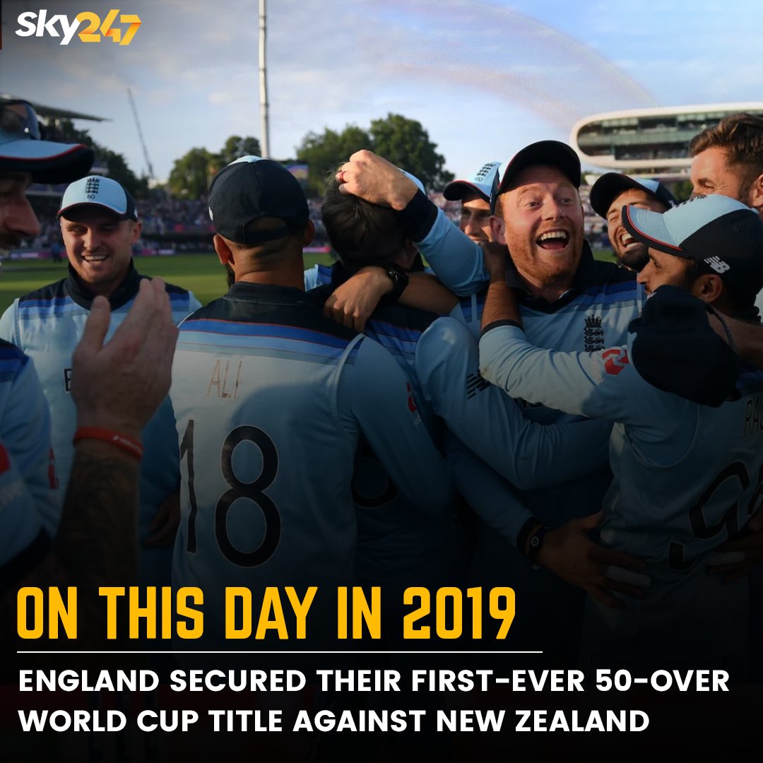 officialsky247's tweet image. #OnThisDay in 2019, the cricketing world witnessed a pulsating World Cup Final between the hosts England and the Blackcaps, which ultimately went in England's favour.

#Worldcup2019 #England #NewZealand #BenStokes #MartinGuptill #Sky247