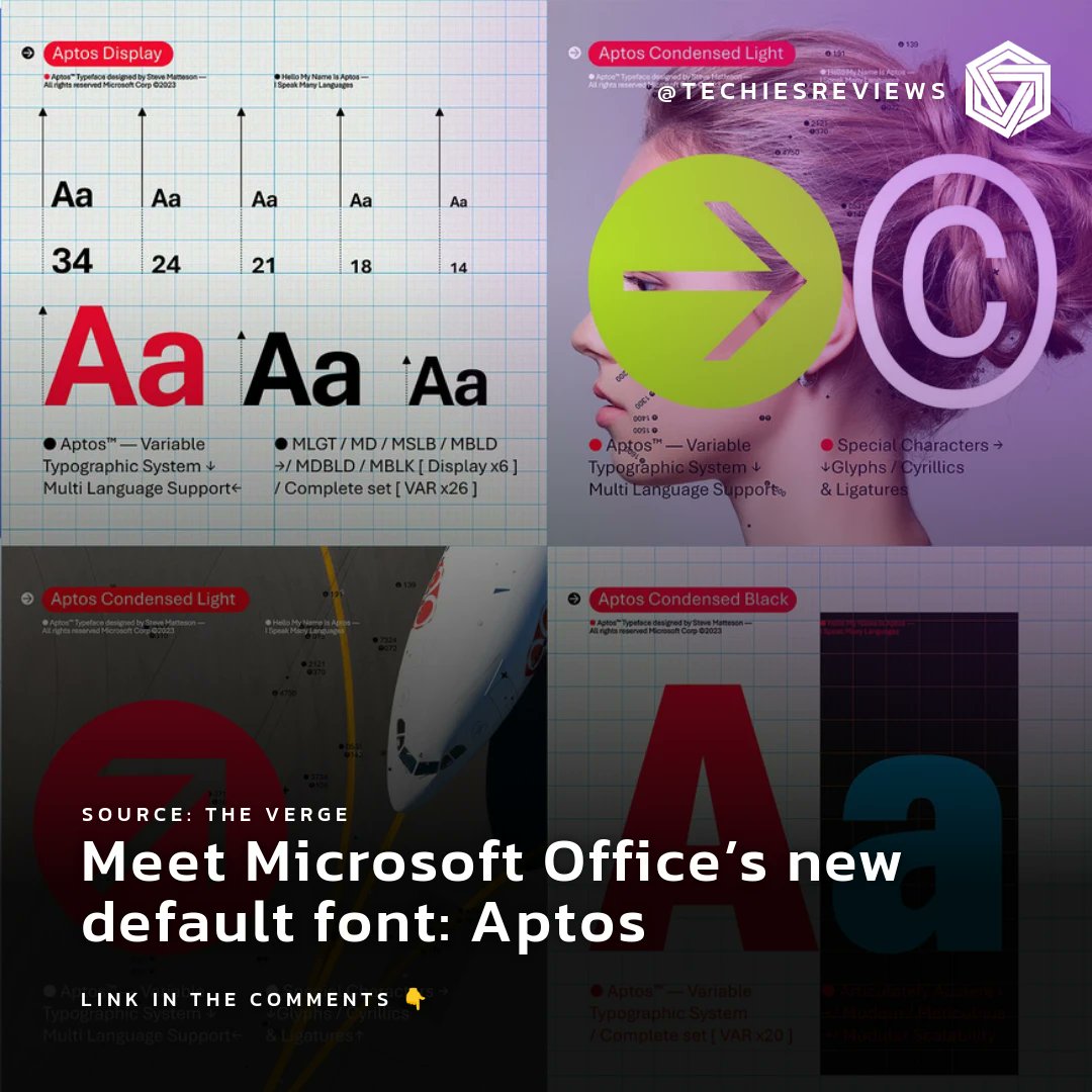 Say hello to Aptos, Microsoft Office's new default font, replacing Calibri. Inspired by Swiss typography, it's designed to be expressive and inclusive. https://t.co/S69SkjBV0L https://t.co/DkxpMDBRQd