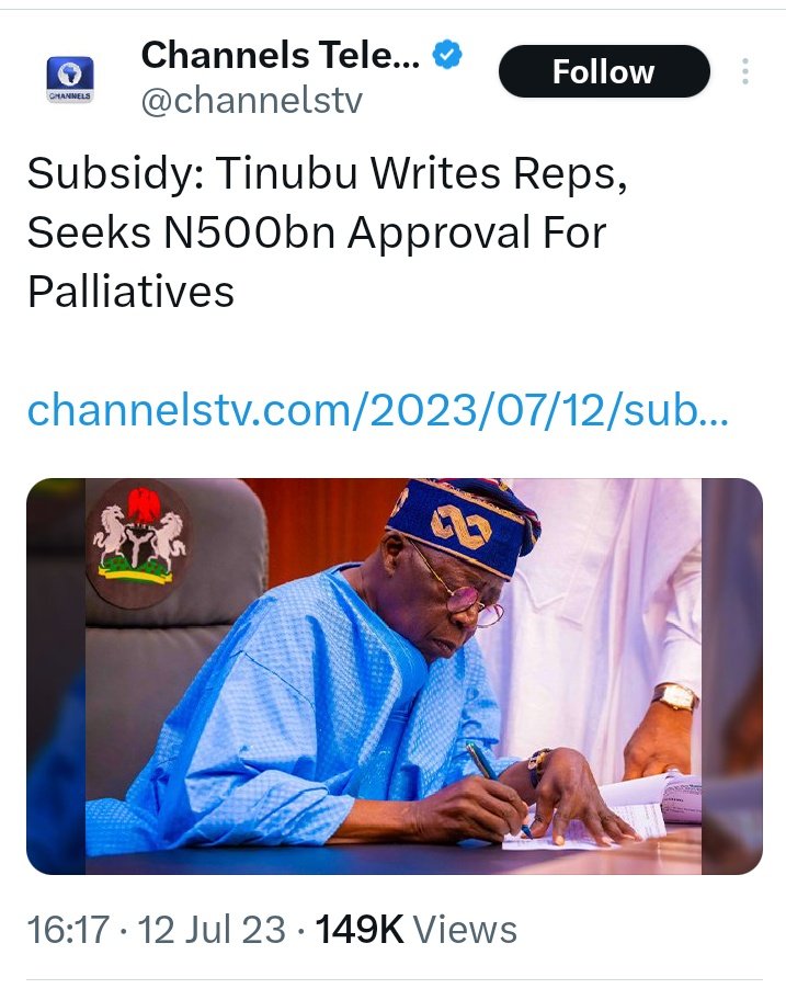 PiusGeneral1's tweet photo. Tinubu on June 30th: FG saves N400bn from subsidy removal.

Same Tinubu 2wks later: Requests loan of N500bn for 'palliatives' of same effect.

So what happend to d N400bn u 'saved'?😂😂

Even Pickpocket thieves are not this dümb. How on earth did They manage Lagos for 24yrs...🤣 https://t.co/ic4RI7GQyi