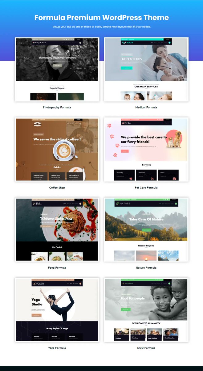 Salman4028khan's tweet photo. Formula Premium WordPress theme for Multiple Websites. Get Some Attractive & Responsive Designs.
External Theme Templates Like:- Front-Page, About Us, Services, Portfolio, Blog-Grid, Pages, Contact Us, and More.
#WordPress #PremiumTheme
Demo link:https://t.co/MyKwbv4azP https://t.co/EghsJ7Wlqp