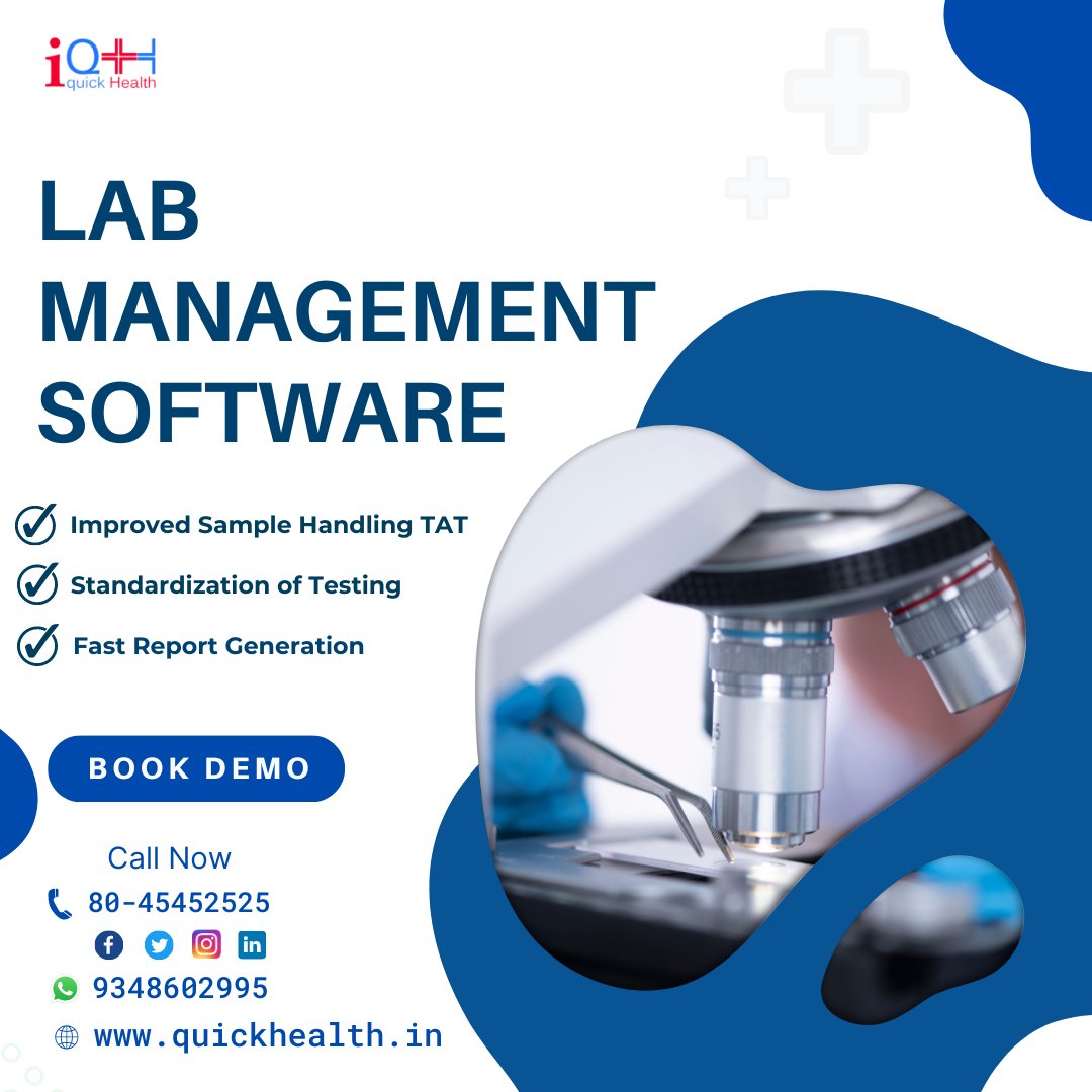 IqhLtd's tweet image. IQH Medicare Solution helps labs and clinics to improve patient management, error-free sample testing and empowering you to generate a faster report in less time.

Visit us :quickhealth.in
Call us :8045452525
Email us :sales@iqhcare.in

#IQH  #diagnosticlabSoftware #LIMS