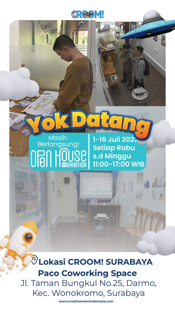 Croomindonesia's tweet photo. Jangan kelewatan keseruan acara Open House Experience 2022
🧿 EXHIBITION (Pameran Alumni)
Hari dan tanggal :1-16 Juli 2023
Setiap Rabu s.d Minggu 11:00-17:00 (OFFLINE) di Croom Jakarta | Bandung | Surabaya
Ikuti acaranya,dapatkan hadiah menarik &amp; diskon belajar jutaan rupiah!* https://t.co/n7EvgV5ABQ