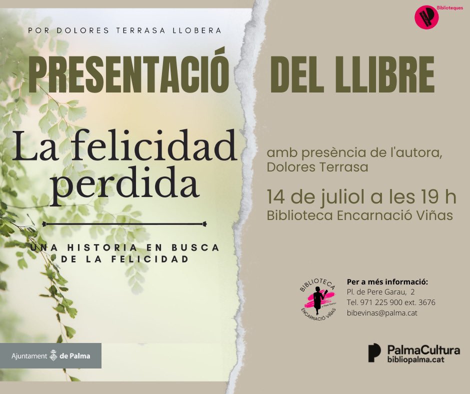 Avui capvespre  Do.Lobera , veïna de Pere Garau, ens presentarà el seu llibre La Felicidad Perdida.  Tres amics, un tresor i la una recerca a contrarellotge! Una història per a  totes les edats que estam desitjant conèixer. Vos hi esperam!