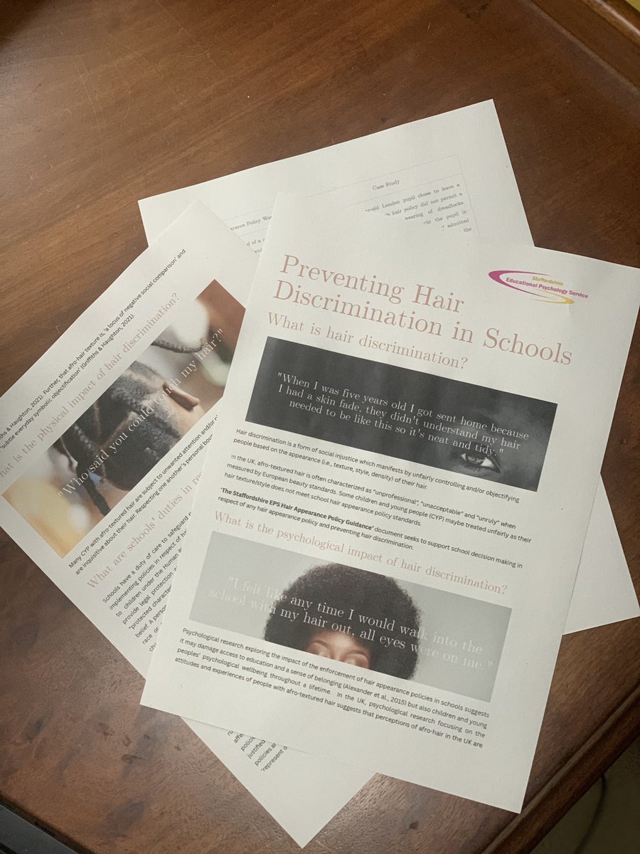 Staffordshire EP Service - the first to offer schools support to explore hair appearance policy change.  Massively proud to be a part of an inspiring team - leading change! #betterneverstops.