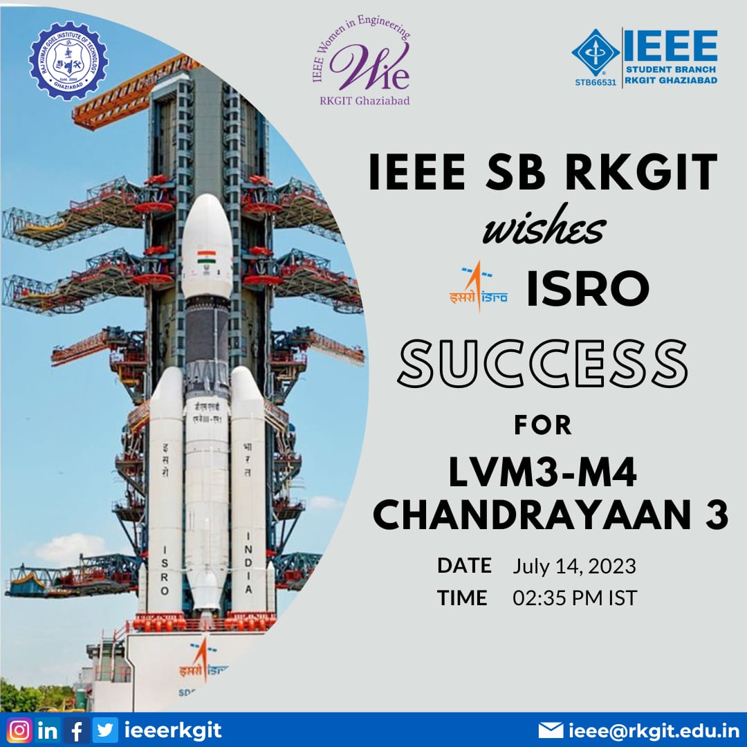 IEEE_RKGIT's tweet photo. Greetings from RKGIT SB RKGIT!!
IEEE SB RKGIT extends their warmest wishes and support for the upcoming Chandrayaan 3 mission.We are proud of the strides India has made in space exploration.Chandrayaan 3 represents another significant milestone in the country's remarkable journey https://t.co/anZPAZDjAw