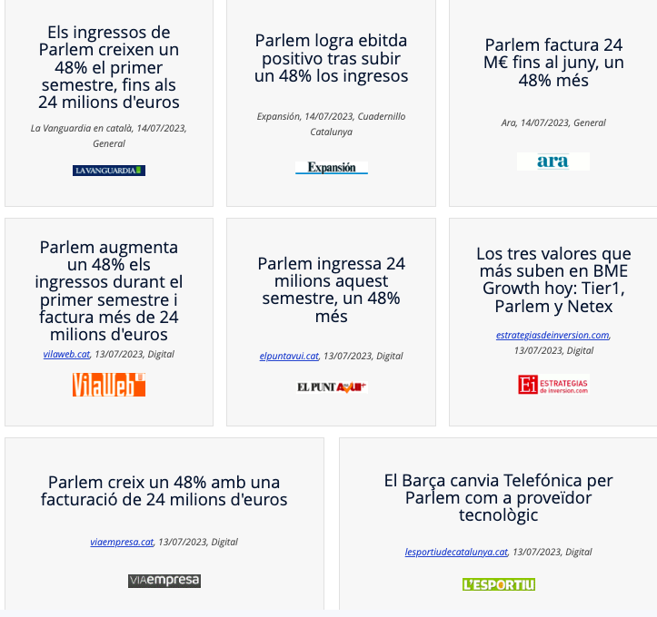 intermediagdc's tweet photo. #Reculldepremsa
Algunes de les repercussions de la notícia de que @Parlem augmenta els ingressos un 48% més. https://t.co/cus0B1J0tA