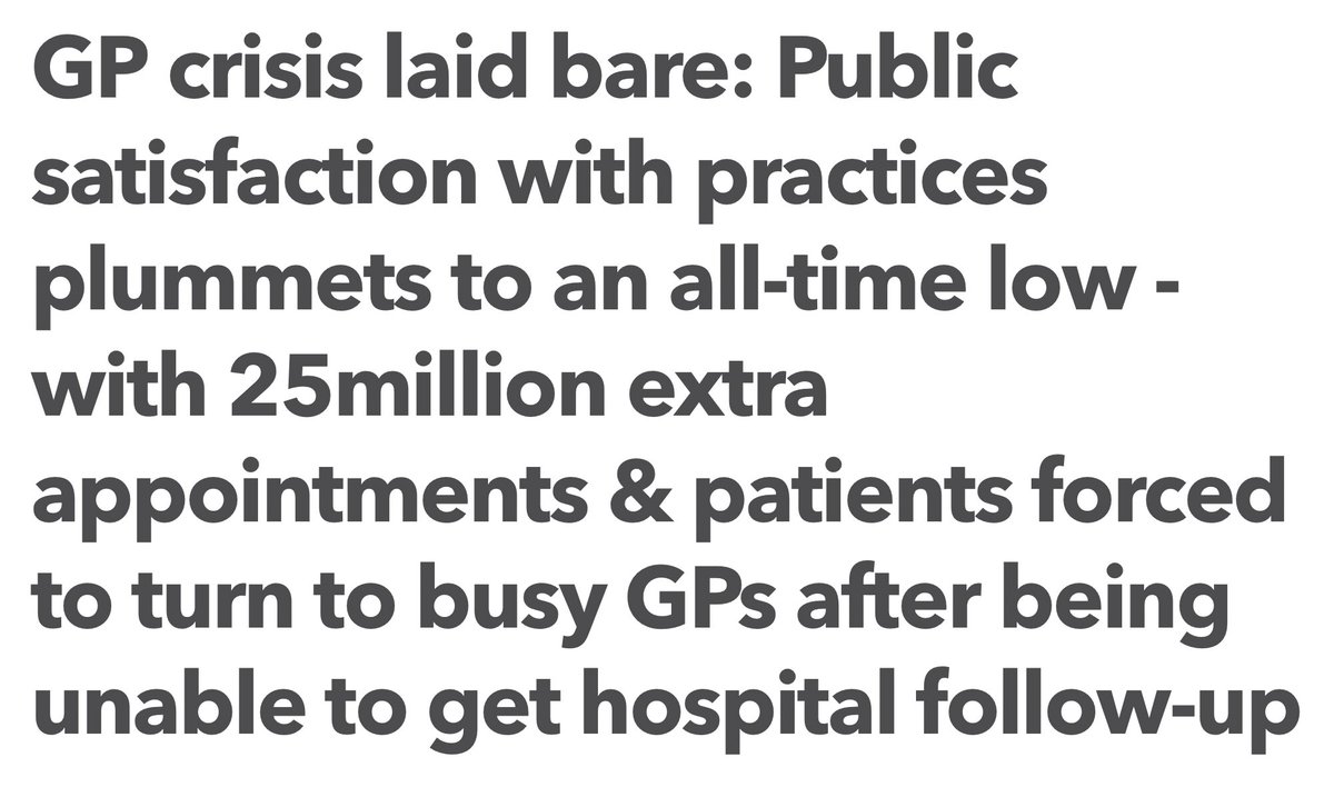 The headline you didn’t see yesterday

Instead it’s busy A&amp;E overwhelmed with patients unable to get GP appts

In reality hospital A&amp;E is seeing no more than 2019, hospital OPD only 90% activity &amp; hospitals barely managing the 7m waiting for treatments, 1.5m for investigations
🧵