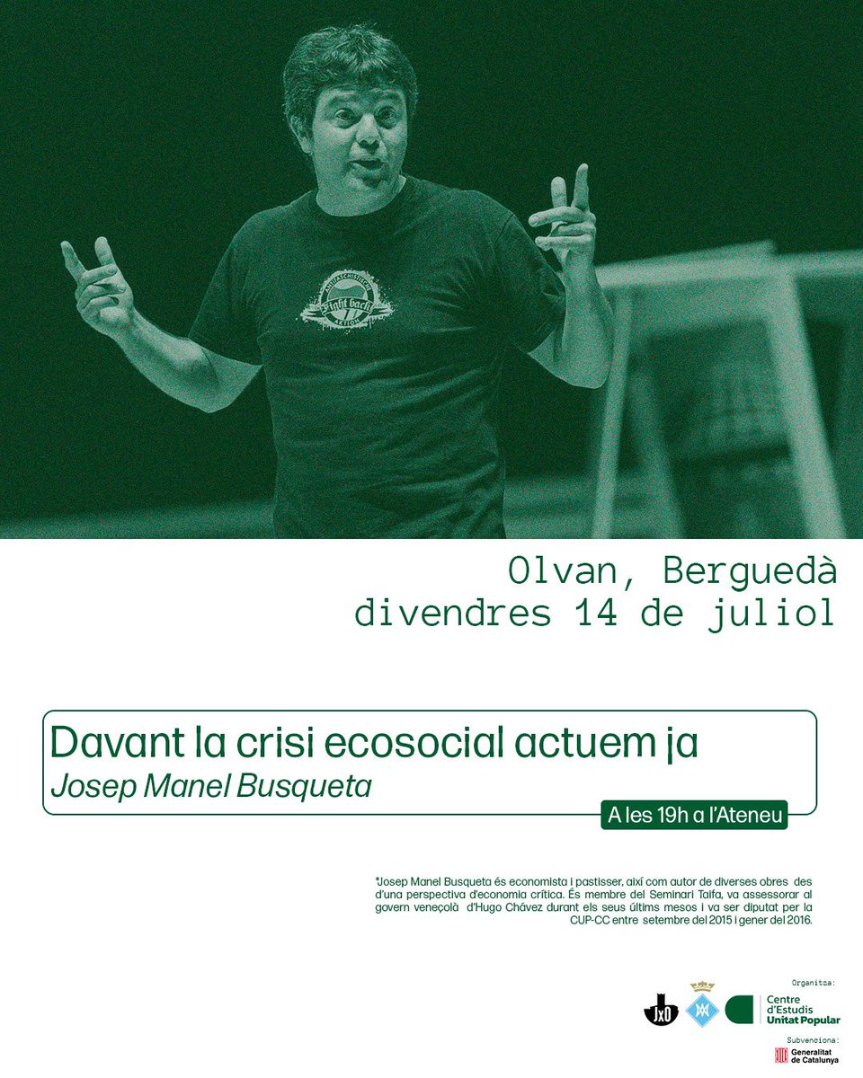 RuraliaCat's tweet photo. @RIU_Musica_PPCC 🌱✨ OLVAN

Avui, reflexionem sobre les crisis econòmica i climàtica a Olvan (Berguedà).

El Josep Manel Busqueta, pastisser i economista, ens farà reflexionar i ens adverteix de l’urgència d’actuar pel futur de persones i planeta.

📍 19h a l’Ateneu. Us ho perdreu? https://t.co/N4z4L8XPyQ