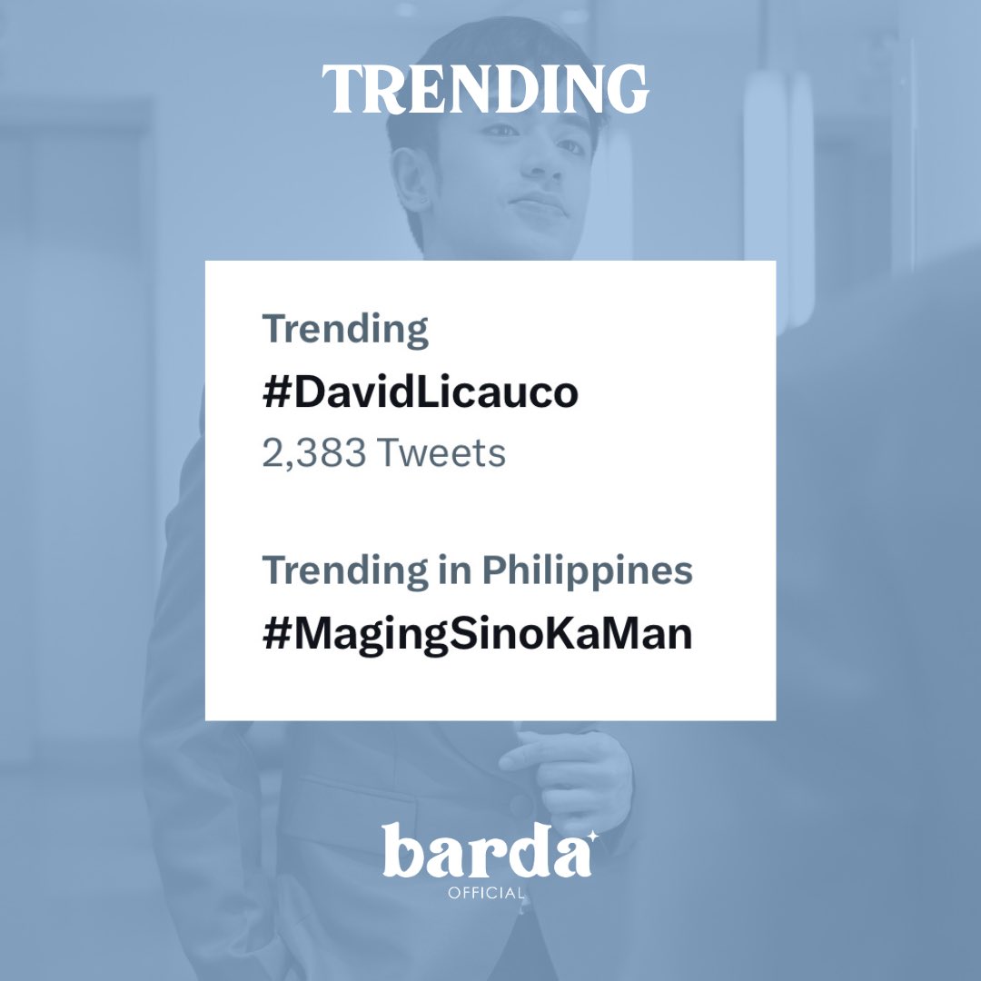 BarDaOFC's tweet image. [TRENDING 🔥]

Let’s continue pouring our love and support for @davidlicauco 🩵

Use our hashtags!

#DavidLicauco #MagingSinoKaMan
#BarDa