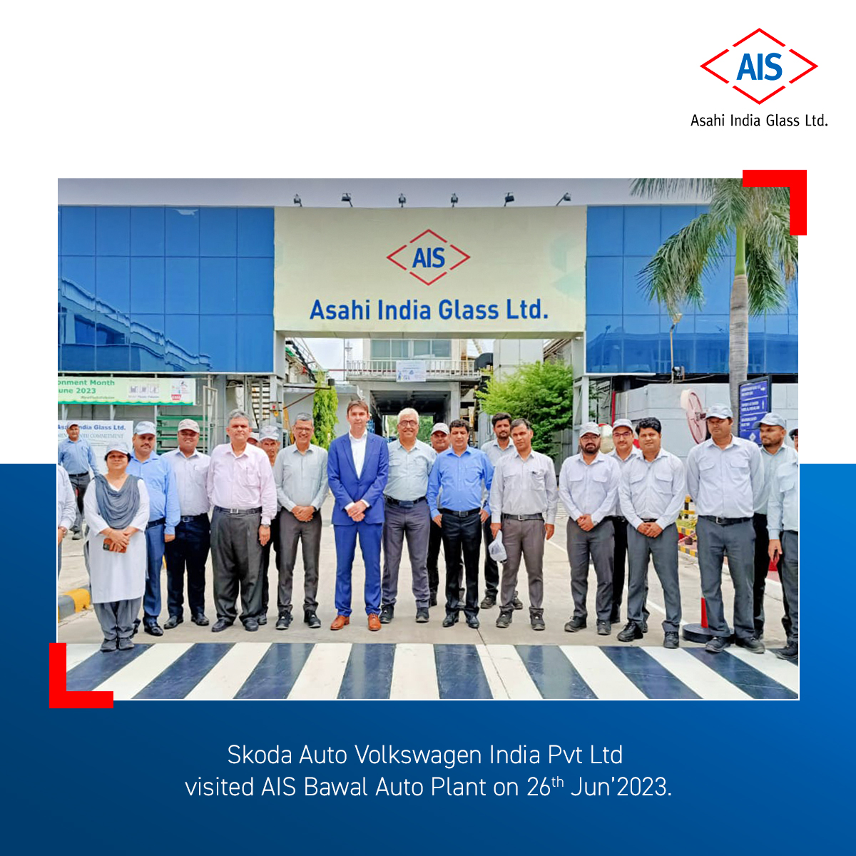 AIS_Glass's tweet photo. Skoda Auto Volkswagen India Private Ltd Purchasing team visited AIS Bawal Auto Plant on 26th Jun'23.

#AIS #AISGlass #PlantVisit #AutoPlant #TreePlantation #Volkswagen #Skoda https://t.co/vzlZ4xNruF