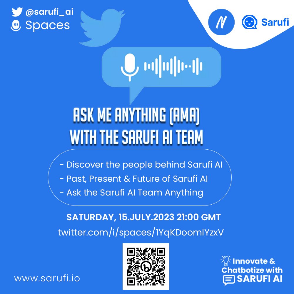 NeuroTech_HQ's tweet photo. Iβm going to @sarufi_aiβs upcoming Space. Will you join too?
#SARUFIAI #Chatbots #TANZANIA #SOUTHAFRICA #TechSpaces #Uganda #Kenya https://t.co/91Adc5YDNm