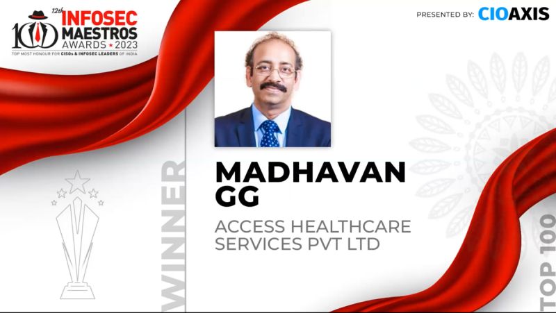 Congratulations, <a href="/ggmadhavan/">Madhavan GG</a>, SVP of Infrastructure Solutions, Access Healthcare Services, for being included in the Top 100 at the 12th Infosec Maestros Awards &amp; Symposium 2023 hosted by <a href="/CIOAXIS/">CIOAXIS</a>.

#infosec #cioaxis #awards2023 #top100 #cisolife #healthcareIT #ciso