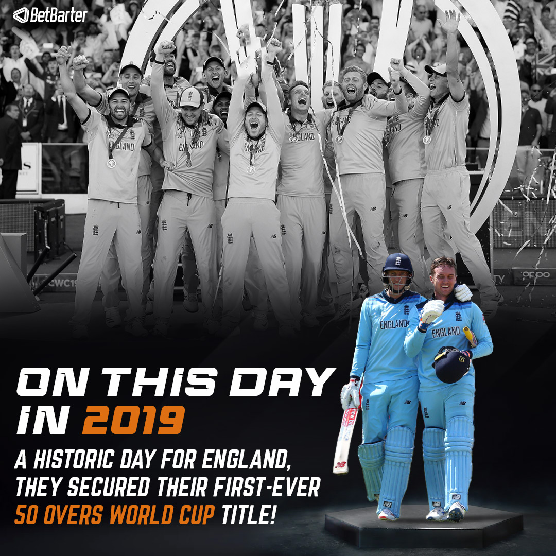 BetBarteronline's tweet image. A Day to remember for England as they sealed their first-ever 50 overs World Cup Trophy.

#England #WorldCup2019 #BenStokes #JosButtler #Cricket #ODI #BetBarter