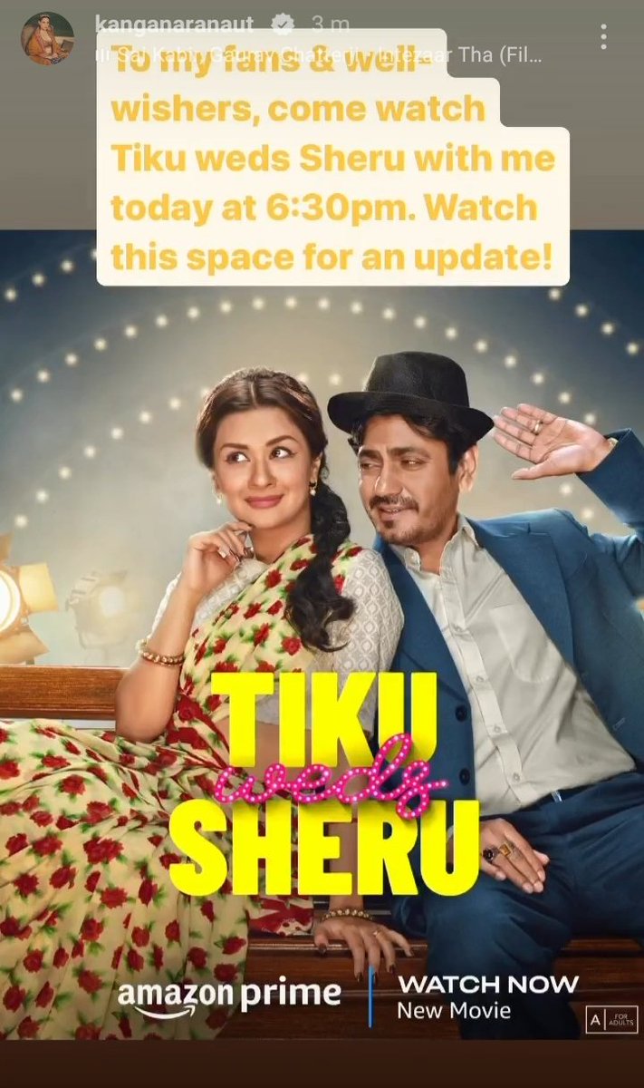Kangana Ranaut: 'To my fans and well wishers,come watch #Tikuwedssheru with me today at 6:30pm.watch this space for an update.'
#KanganaRanaut #AvneetKaur