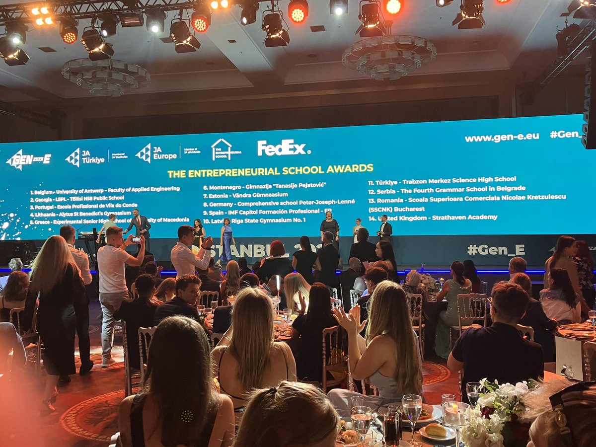 YE_Scotland's tweet photo. A massive congratulations to @StrathavenAcad on winning the Entrepreneurial School Award at the @JA_Europe Finals in Istanbul! 

What an amazing achievement! 👏
#enterpriseforall #Gen_E https://t.co/SGFtlcRjGV