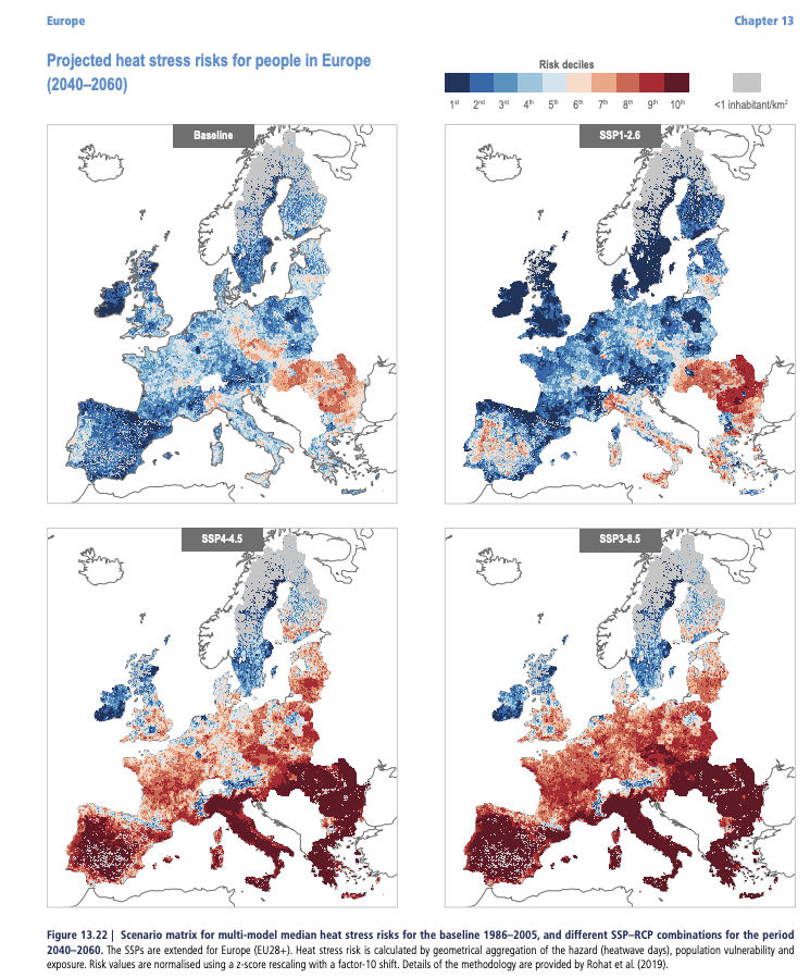 WMO's tweet image. Mediterranean bakes in intense heat
Heatwaves will become more frequent, intense &amp;amp;  longer, per #IPCC #ClimateReport
By 2050, about 1/2 of European population may face high or very high risk of heat stress in summer 
WMO roundup of July extreme weather
bit.ly/3DcOR80