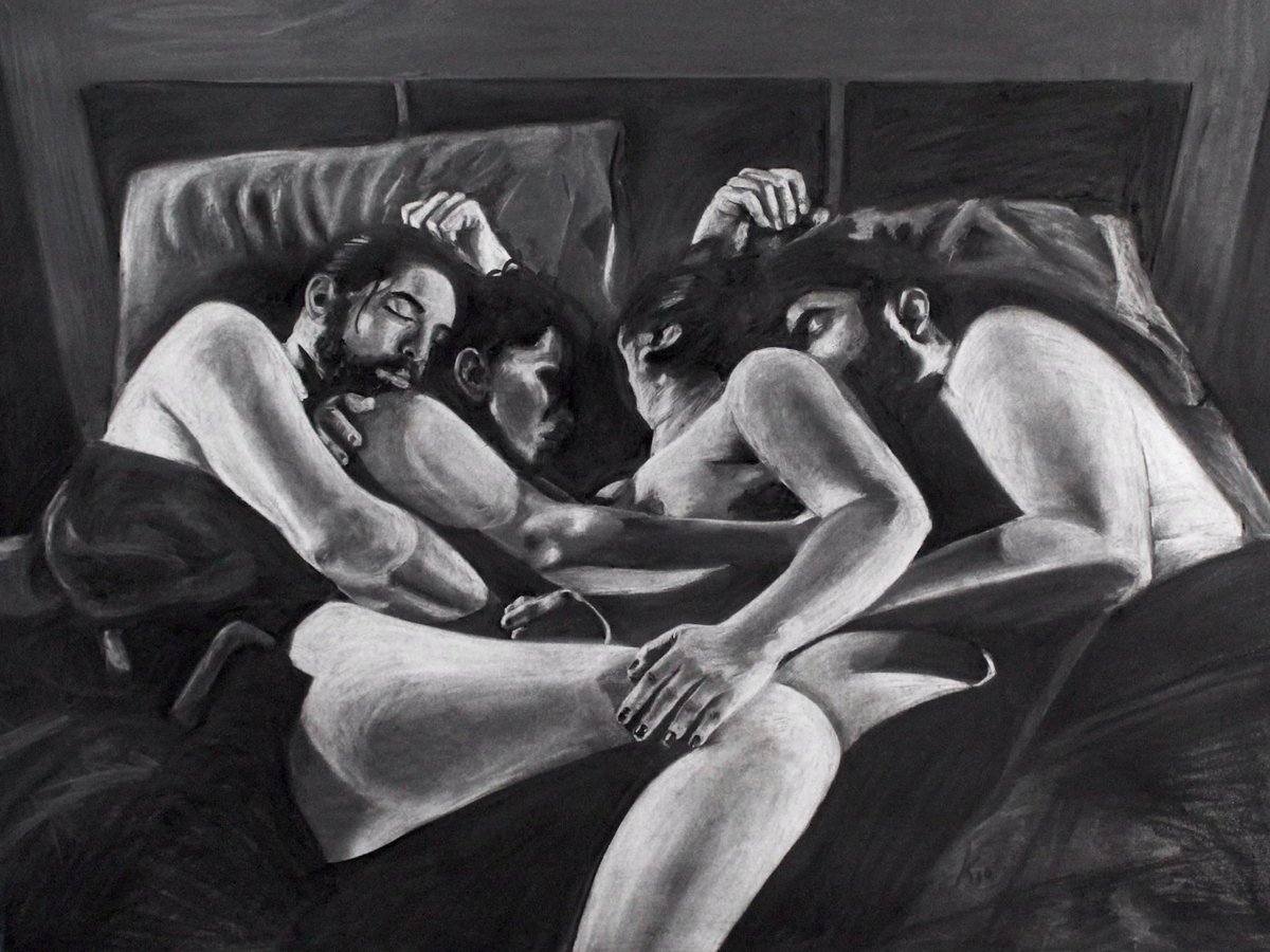 Kiototoy's tweet photo. “Polyamory” 46” x 34.5” 
by Kio C. Villa (me)
#fineart #art #charcoaldrawing #LGBTQ #polyamory https://t.co/dMkqeF3nS1
