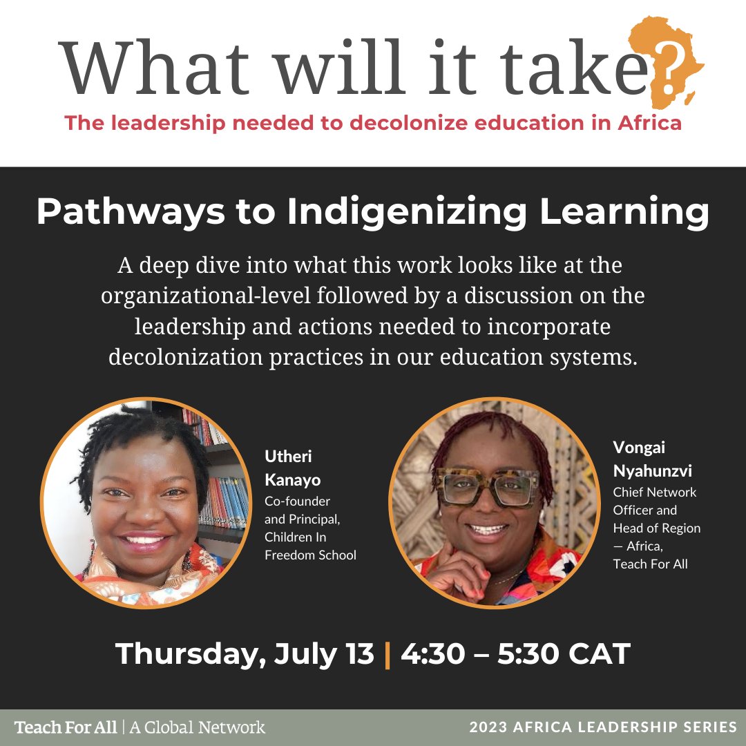 vongai79's tweet photo. 📢 There's still time to register!
'Pathways to #Indigenizing Learning'
Join us to learn from Africa's first Afrocentric school on how they've incorporated #decolonizing practices
Register 👉🏾 https://t.co/nPZSub8vSO https://t.co/L835M1PWdV