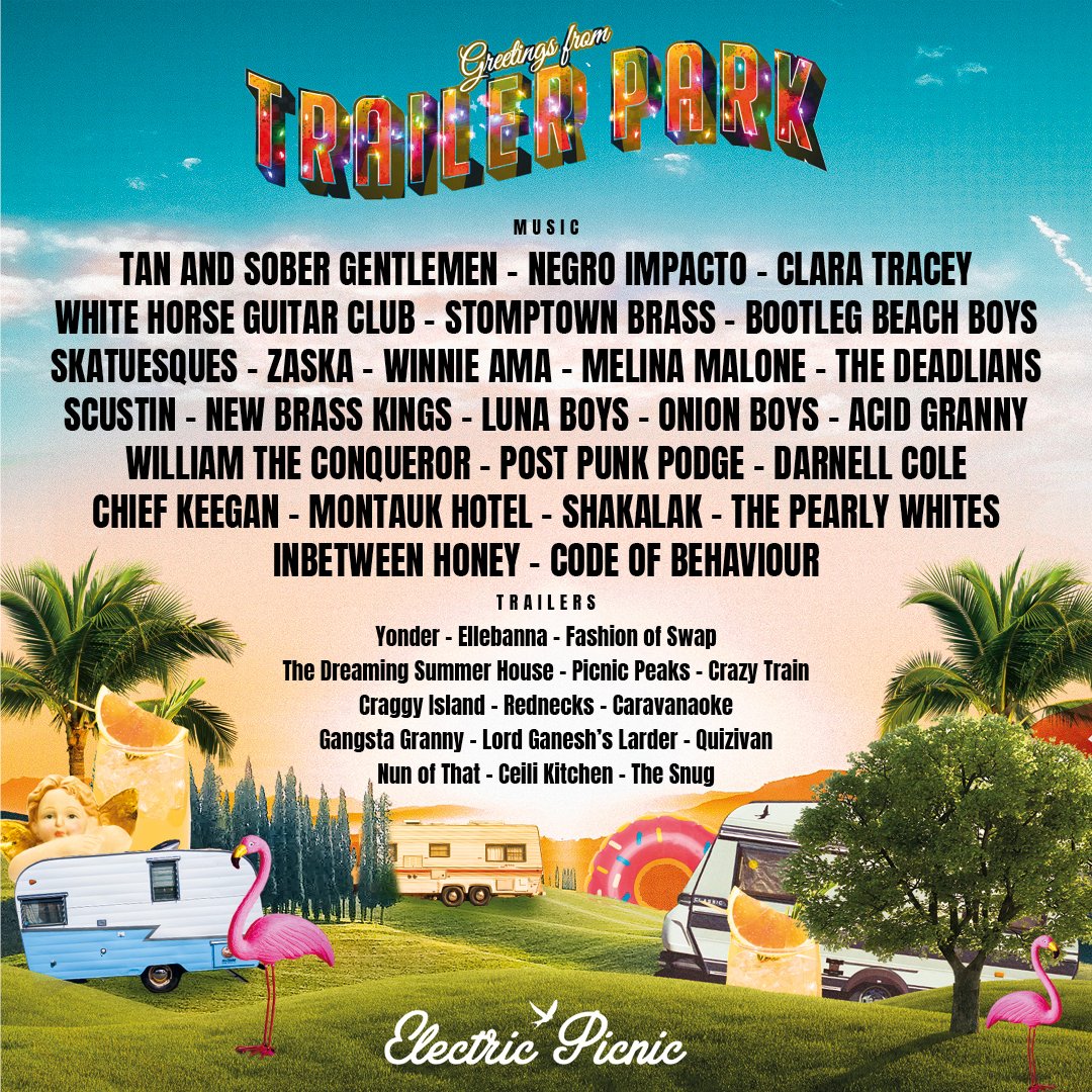 EPfestival's tweet image. The Trailer Park line-up has just pulled up!✨🌴🚌🚐🍹🦩

Discover a metropolis of tiny venues, interactive cultural outposts, and oddball theatres, all anchored by the Trailer Park Stage, showcasing incredible live performances!🎶✨
electricpicnic.ie/news/trailer-p… 🌴🚌