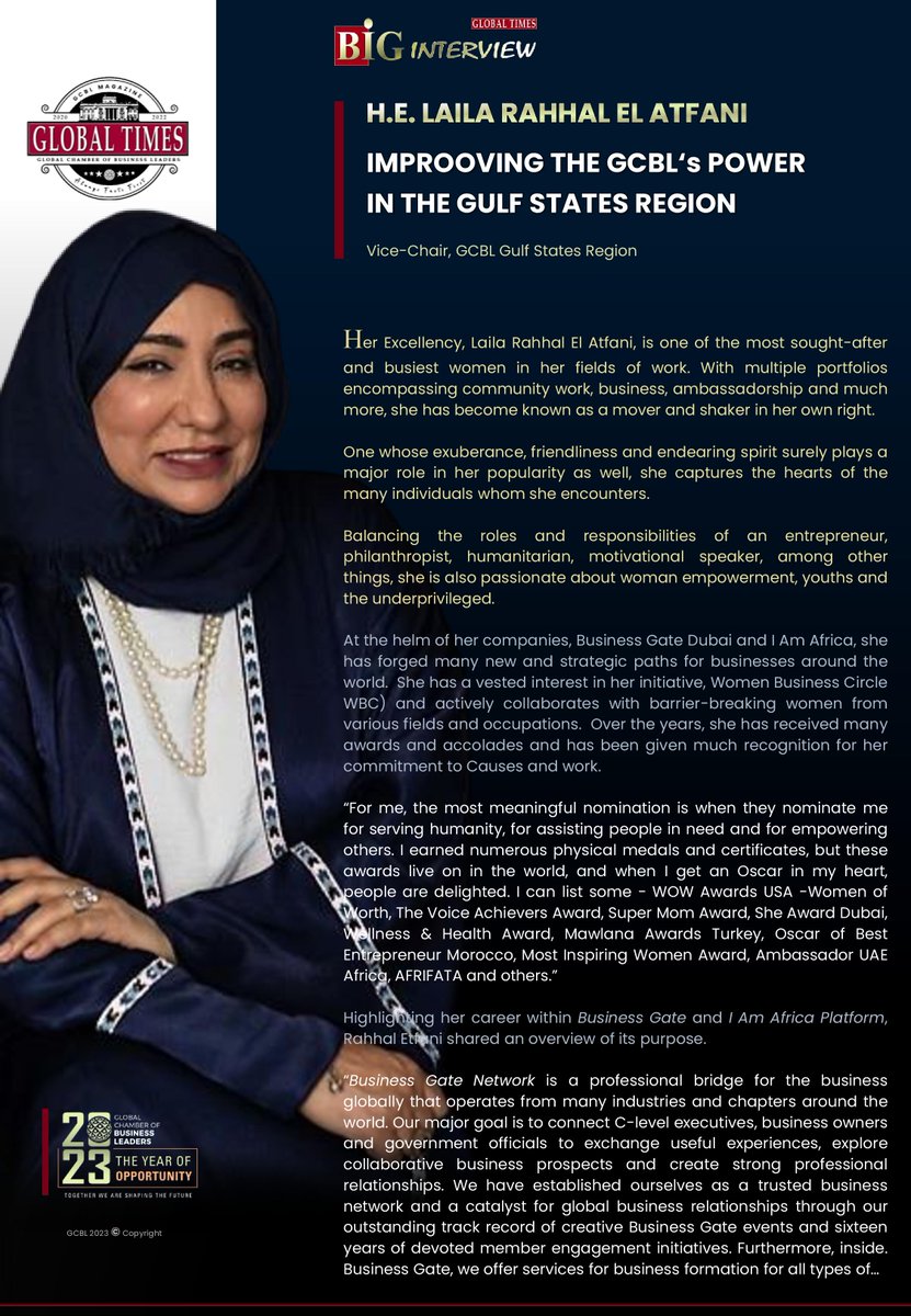 gcbl_org's tweet photo. Remarkable story by a remarkable H.E LAILA RAHHALEL ATFANI!

#TheGlobalTimes Magazine
#GCBL #GlobalChamberofBusinessLeaders #Global #BusinessLeaders #Business #Leaders #Ideas #Vison https://t.co/rMW8rCnwvy