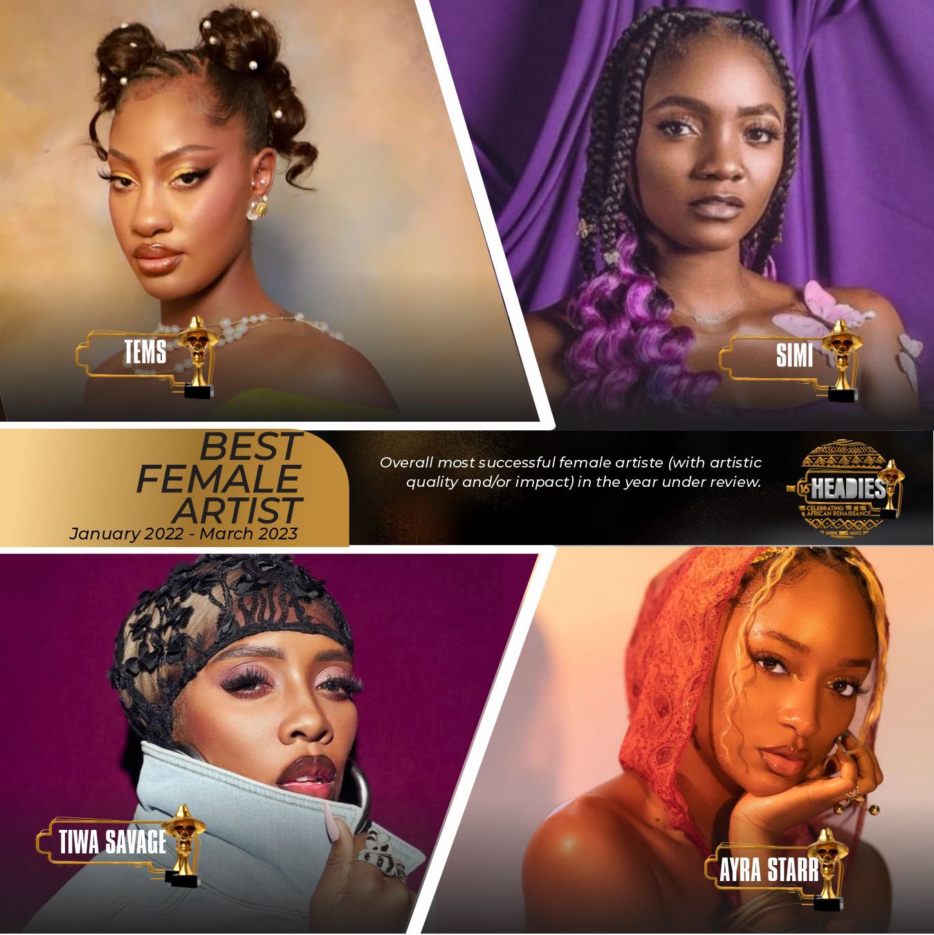 IG the_headies on Twitter "BEST FEMALE ARTISTE Overall most