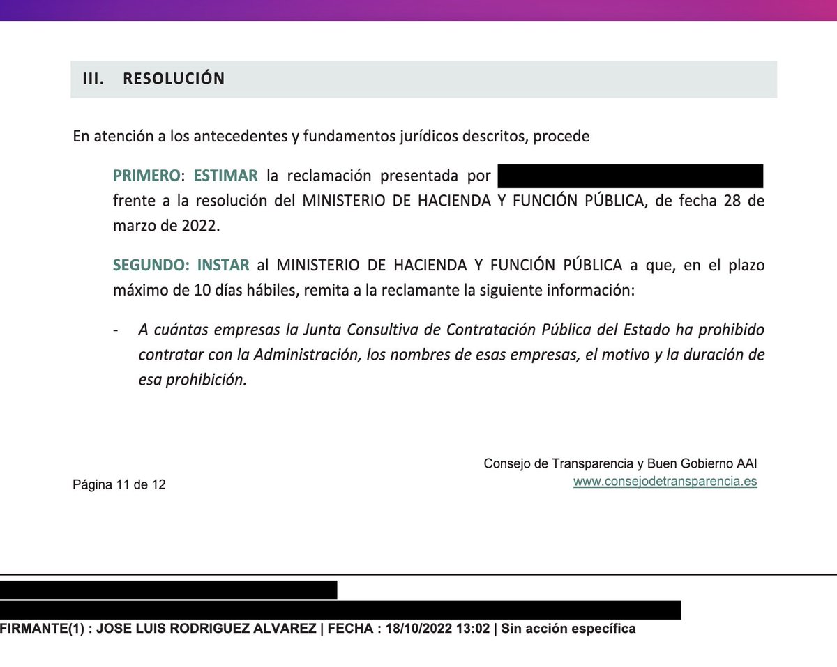 Un año después, el <a href="/ConsejoTBG/">Consejo de Transparencia AAI</a> de España ha dado la razón a lo que reivindico en este hilo, y obliga al Ministerio de Hacienda a entregar sin trabas los datos que aquí les saqué por las bravas.

🔗 consejodetransparencia.es/ct_Home/dam/jc…

¡Seguimos! 💪🏼