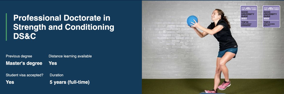 Stephen Patterson (@stephen_patt) on Twitter photo Still interested in applying for our Professional Doctorate in S & C starting October 2023. PhD programme specifically in S&C at a distance from your own club, organisation, or facility. Applications close on 24th August stmarys.ac.uk/courses/resear…
<a href="/YourStMarys/">St Mary's University</a> <a href="/StMarys_SandC/">St Mary's S&C</a> 1/6 Still interested in applying for our Professional Doctorate in S & C starting October 2023. PhD programme specifically in S&C at a distance from your own club, organisation, or facility. Applications close on 24th August stmarys.ac.uk/courses/resear…
<a href="/YourStMarys/">St Mary's University</a> <a href="/StMarys_SandC/">St Mary's S&C</a> 1/6