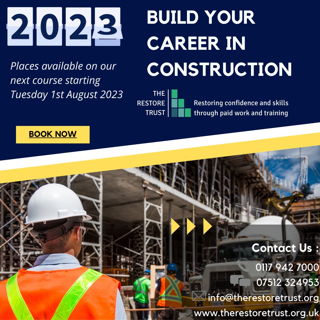 TheRestoreTrust's tweet photo. Book your place today!
Fully funded construction course starting Tuesday 1st August 2023.
This course has a fully funded CSCS test and card, with a guaranteed interview!
Get in touch with us to find out more information, using the contact details below 

#therestoretrust https://t.co/yXspi1hwV8