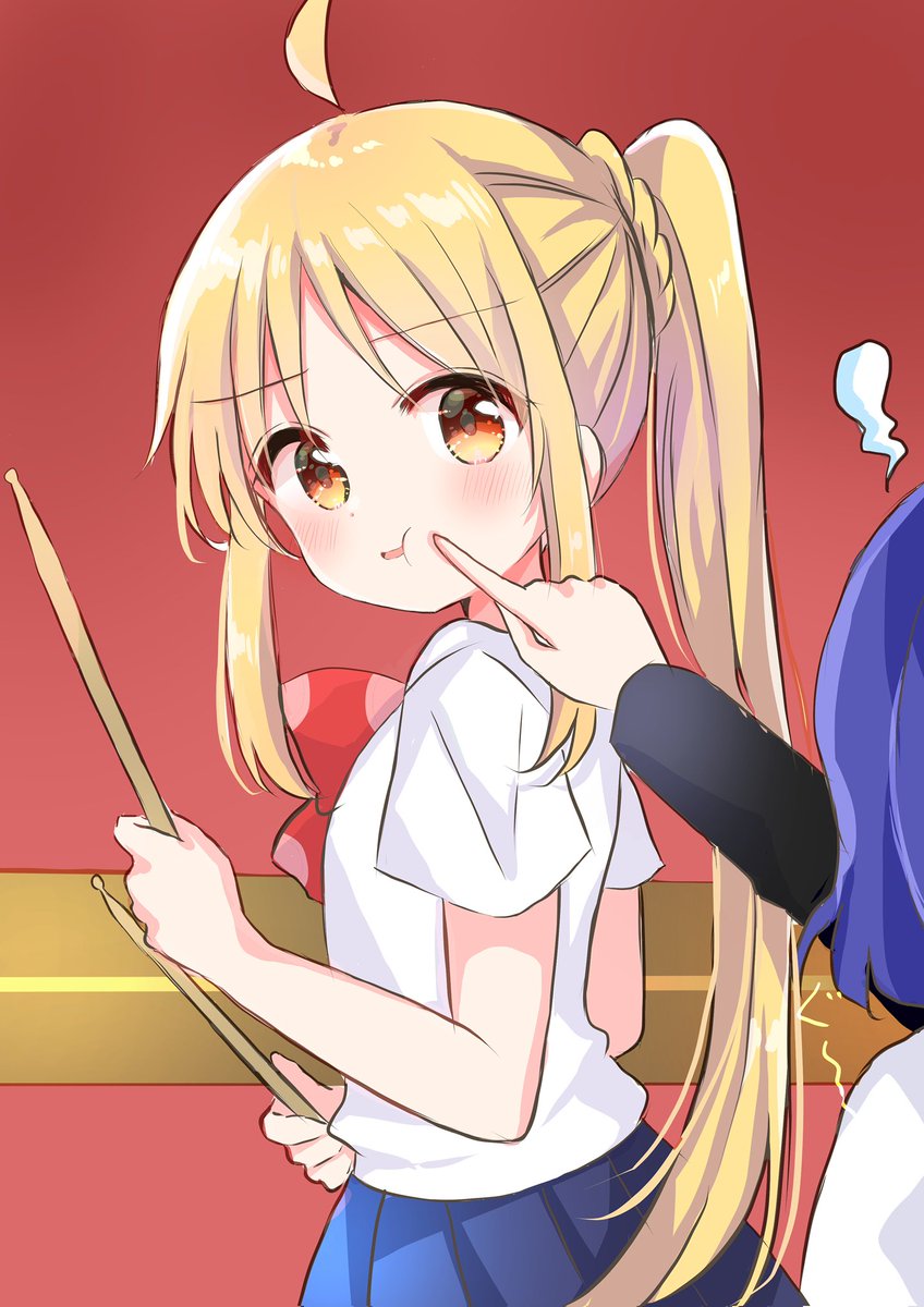 ijichi nijika multiple girls 2girls blonde hair long hair poking shirt white shirt  illustration images