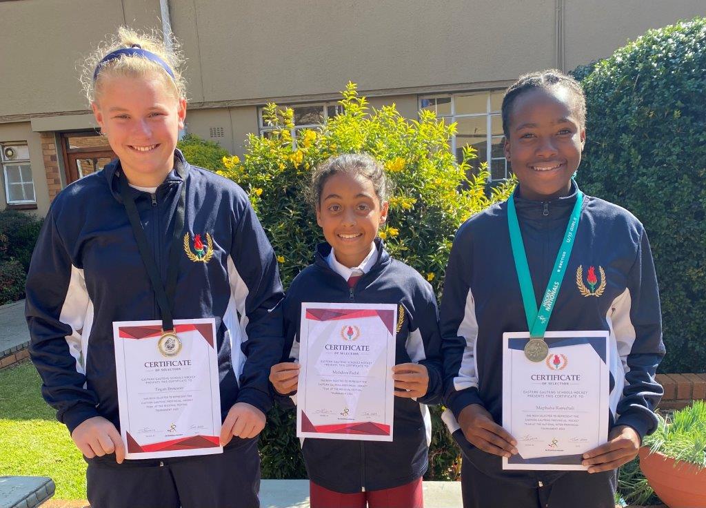 Congratulations to Tegan Brouwer, Mahdiya Fadal and Maphaha Ramahali (L-R), who received their Eastern Gauteng Hockey colours and have competed in various Interprovincial Tournaments held last week. Your HRS family is very proud of you.