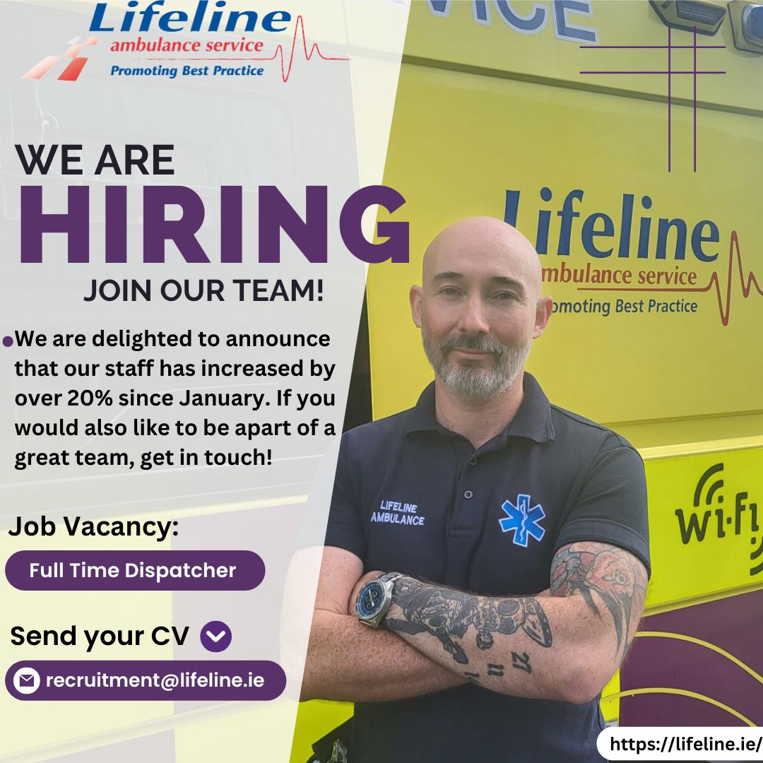 LifelineIreland's tweet image. We are still hiring here at Lifeline! Send your CV onto recruitment@lifeline.ie #Hiringnow #Dispatcher