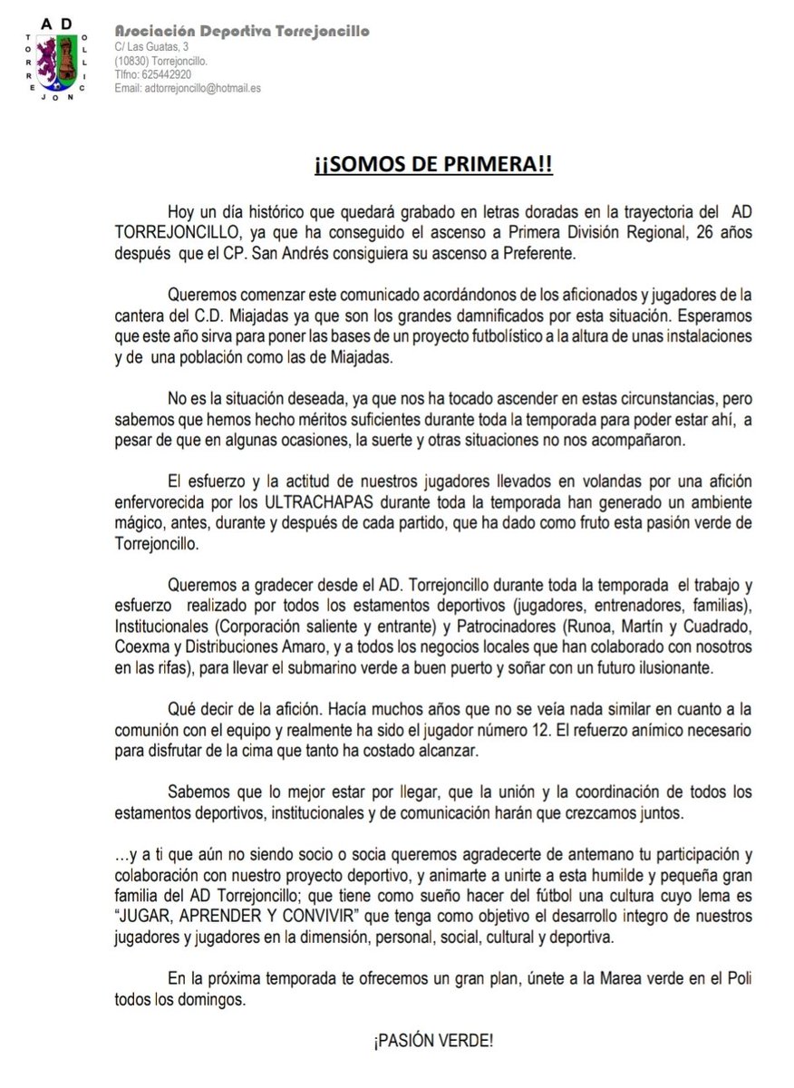 Ya podemos decirlo: SOMOS DE PRIMERA EXTREMEÑA