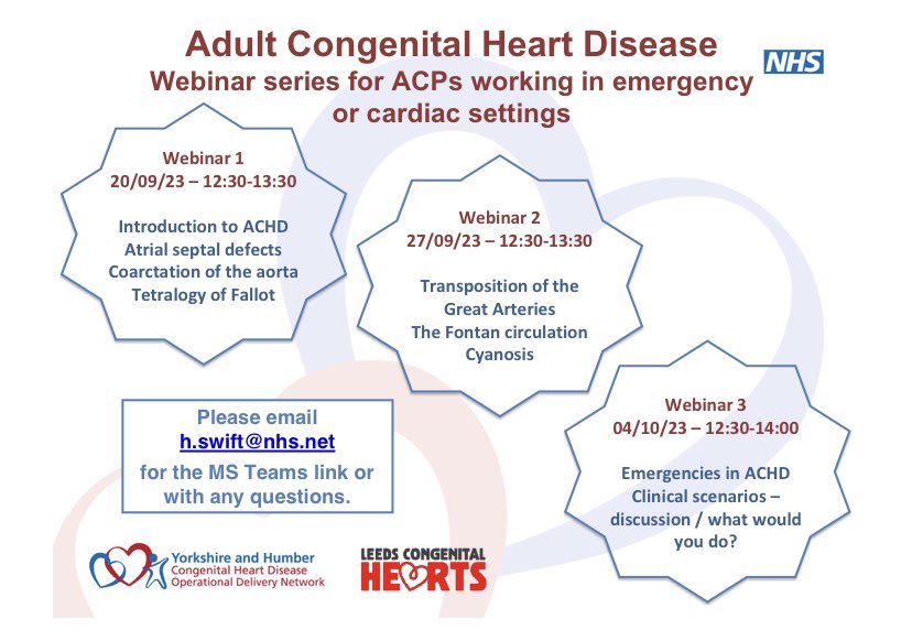 If interested, please get in touch. Aimed at ACPs but any nurse or AHP with a special interest in ACHD is welcome. @HarrogateACPs @airedaleacps @RotherhamACP @NLaGACPs