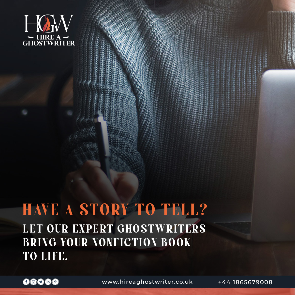 HireAGW's tweet image. Have a story to tell? Let our expert ghostwriters bring your nonfiction book to life. From memoirs to self-help, we&apos;ll help you share your wisdom with the world.

Talk to us at: +44 1865679008
hireaghostwriter.co.uk
#NonfictionGhostwriting #Storytelling #ghostwriter