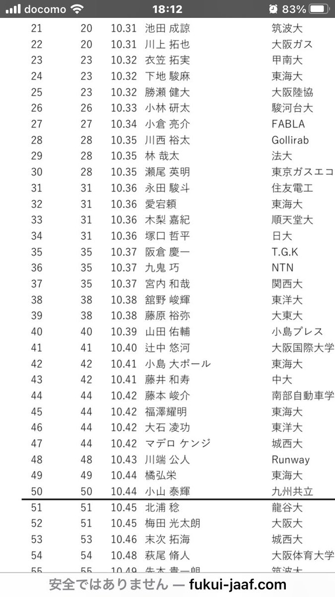 NightFukui's tweet photo. ANG2023エントリー速報
男子100m
キャンセル選手が出ましたので
No19矢橋選手（陸岐道）がシード選手に繰り上がり予選から登場
ウェイティングの
No51 北浦選手（龍谷大）
No52 梅田選手（大阪大）
が予備予選出場へ繰り上がりとなります。
後ほどHP更新致します。 https://t.co/EzXB5Isu41