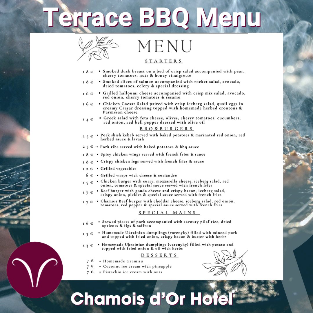 It's Summer BBQ time!
Come and enjoy an evening on our large terrace, with a delicious summer barbecue menu. Full bar open
To reserve call 04 50 04 29 51
Join us this Friday, Saturday or Sunday evening
#lesgets 
#bbqlesgets #dinnerlesgets #chamoisdorhotellesgets #whatsonlesgets