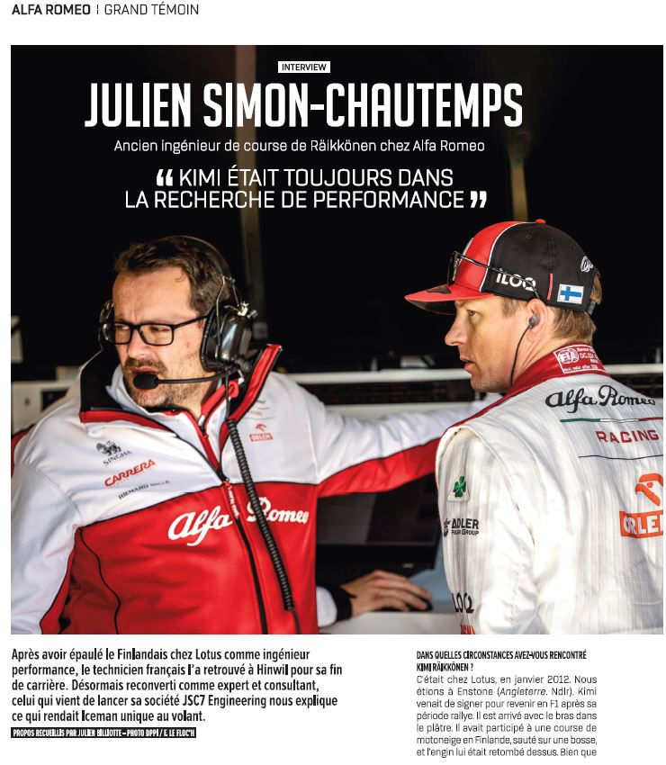 julien_sc's tweet photo. Voici un excellent article de @jbilliotte en collaboration avec @autohebdo sur ma relation avec #Kimi Raikkonen en @F1 

Le numéro complet peut être acheté ici: https://t.co/pUbV2BNIrM

Et voici un extrait: 

#F1 #KimiRaikkonen #RaceEngineer #Motorsport #Autohebdo https://t.co/NfSKApcnWt