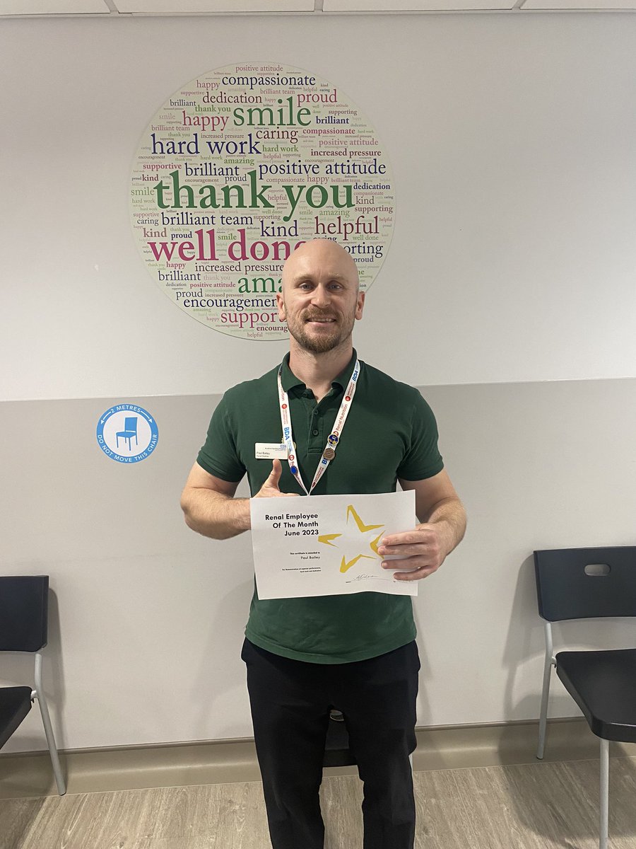 Congratulation Paul on being voted June renal employee of the month! A fantastic member of our renal team who support both staff and patient! 🎉🎉 <a href="/BTHFT/">Bradford Teaching Hospitals NHS FT</a> <a href="/BTHFTDietitians/">BTHFTDietitians</a> @Mel_Pickup