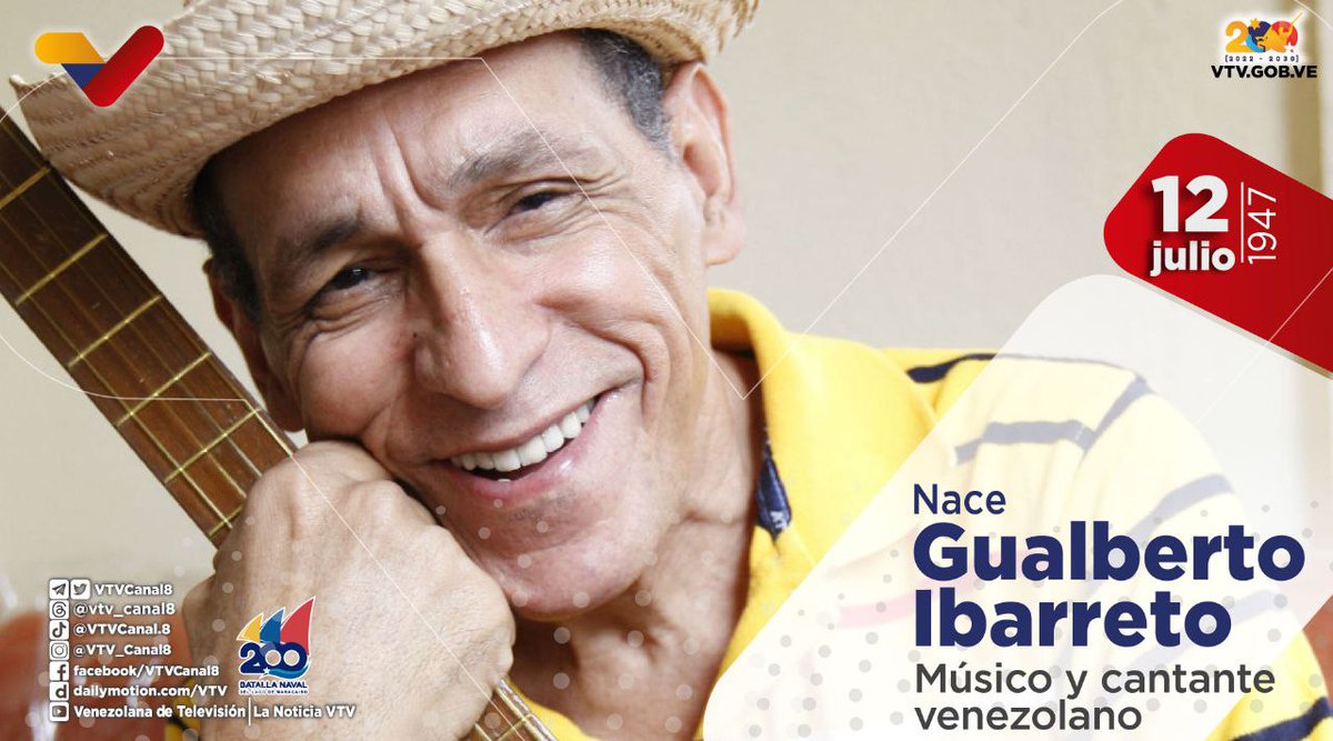 #EFEMÉRIDE🗓️| Cada #12Jul es el cumpleaños de Gualberto Ibarreto, uno de los más destacados intérpretes de la música tradicional venezolana. Además de cantautor y músico integral, incursionó en la televisión y el cine como actor, productor y vocalista. #12Jul