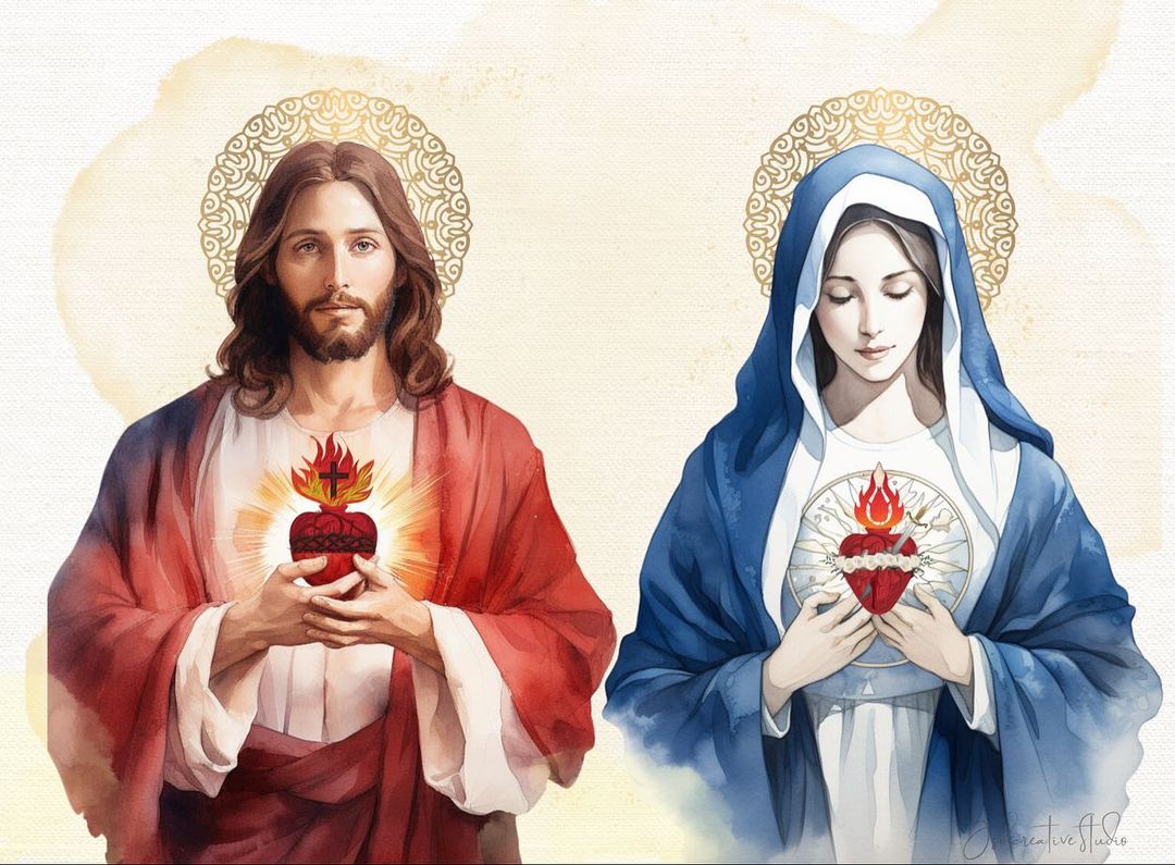 Most Sacred Hearts of Jesus and Mary, United in perfect love, Hear our prayers💙❤️