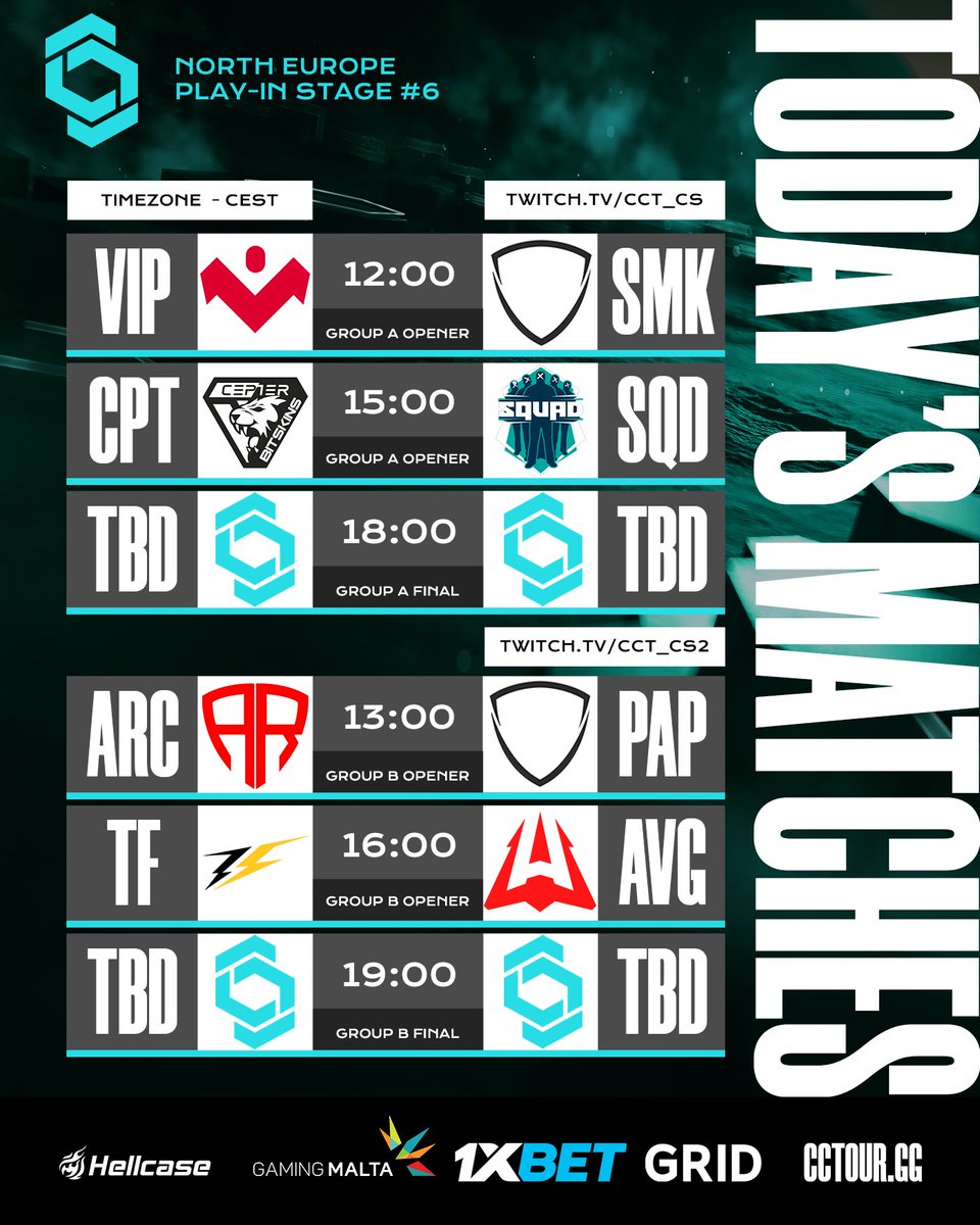 🔥First day of the #CCT North Europe Online Series #6 Play-in Stage is upon us! 

🎤 <a href="/EU_ReTr00/">Ryan “ReTr00” Bernard</a> <a href="/hazecastings/">Matt</a> <a href="/PopTheCaster/">Vlad "Pop" Popescu</a> 

📺twitch.tv/cct_cs
📺twitch.tv/cct_cs2
