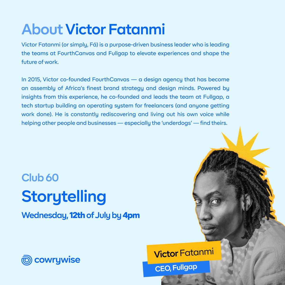 Looking forward to an amazing session on storytelling, I can't wait 🤭❤️ @cowrywise #CampusAmbassador #CLUB60event with @victorfatanmi