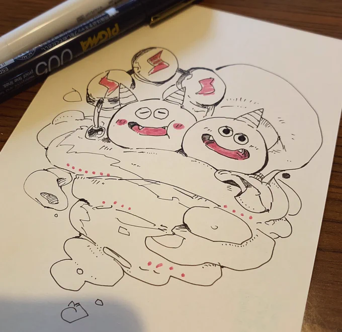 アナログ用に新しいミリペンを買ったので試し描きにふうらいスライム 