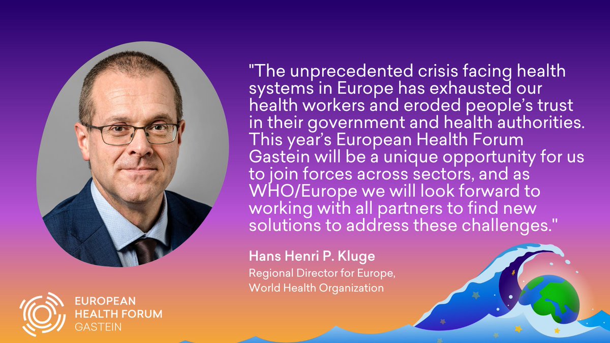 📢 We're thrilled to announce that the European Health Forum Gastein will be organised in collaboration with @WHO_Europe for the very first time this year! 🤝🎉 Join us at #EHFG2023 from 26 - 29 Sept to co-create long-term sustainable solutions that support health & wellbeing!