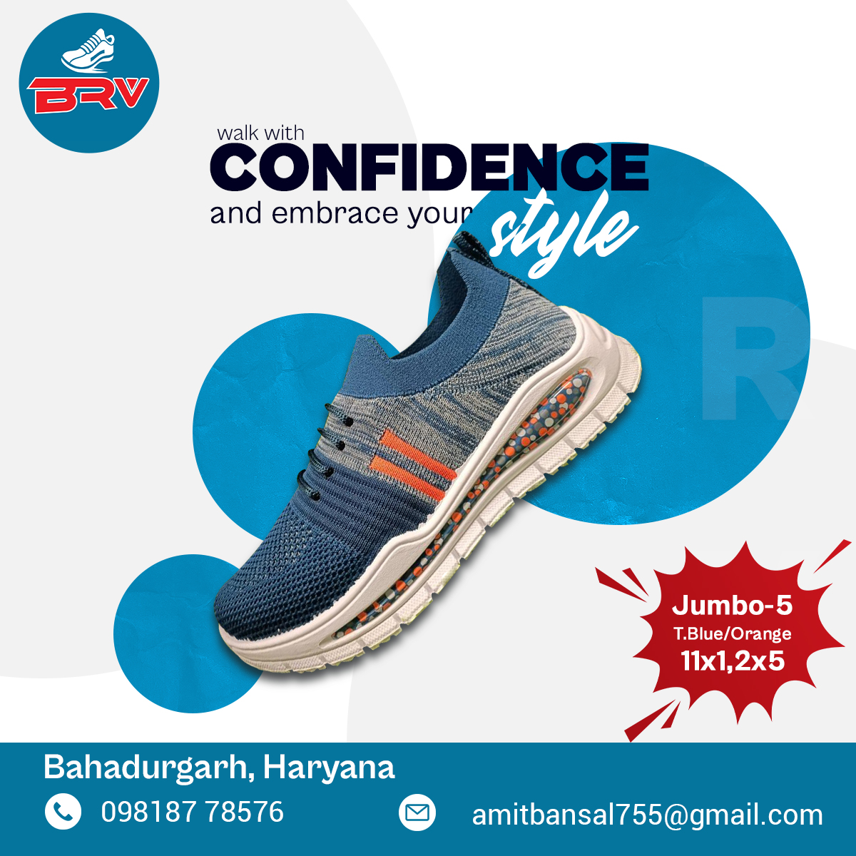 BRVShoes's tweet image. Elevate your shoe game with 𝗕𝗥𝗩. From 𝗰𝗹𝗮𝘀𝘀𝘆 𝘁𝗼 𝗰𝗮𝘀𝘂𝗮𝗹 , we've got your style covered! #BRVshoes
ART Jumbo-5 T. Blue/Orange
SIZE 11x1,2x5
We accept bulk orders
For More Info👇
📞- 9818778576
WhatsApp- wa.link/p75h00
#OutdoorEnthusiast #ConfidentWalk #brv