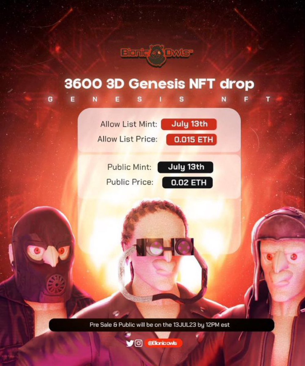 xxtega's tweet photo. - @bionicowls is launching a Collection of 3600 3D play 2 earn Avatar Characters this Thursday July 13 by 12PM Est.
Donโt miss out ๐ฅ
https://t.co/PLdDb43gv8โฆ
#BionicOwls https://t.co/EDF8Txi7U8