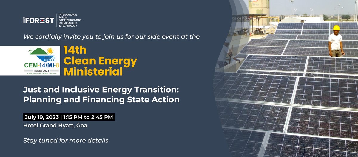 Our side event at the #CEM14MI8 <a href="/CEMSecretariat/">Clean Energy Ministerial (CEM)</a> brings state govt. representatives to discuss just &amp; inclusive #energytransition including RE &amp; green industry development, in India's Eastern region.Join us 
at 1:15 pm on July 19 in Goa. Register to RSVP shorturl.at/afptL