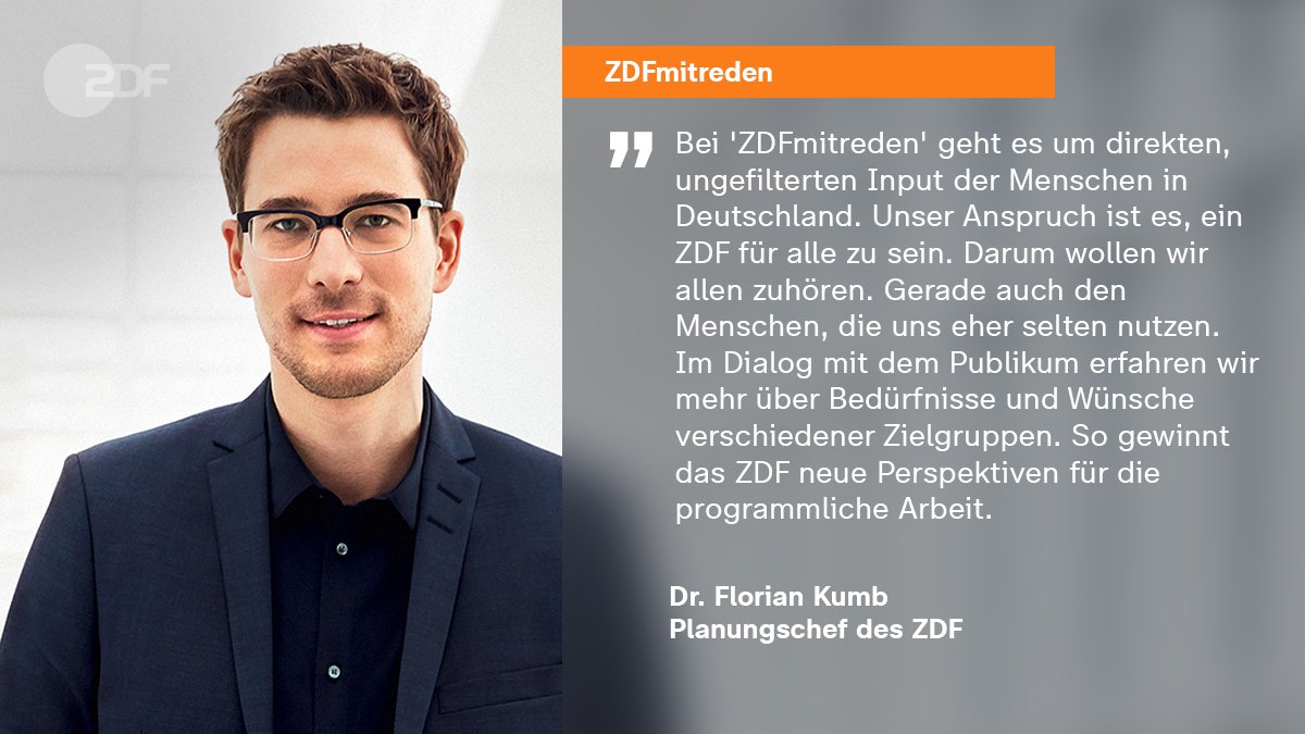 ZDFpresse's tweet photo. Erstes bundesweites Onlinepanel für den Dialog mit dem Publikum:  #ZDF startet Meinungsbarometer "ZDFmitreden".  Anmeldung und Informationen zum Panel: https://t.co/xA7NbWsHIN https://t.co/bD6S4xCgXh