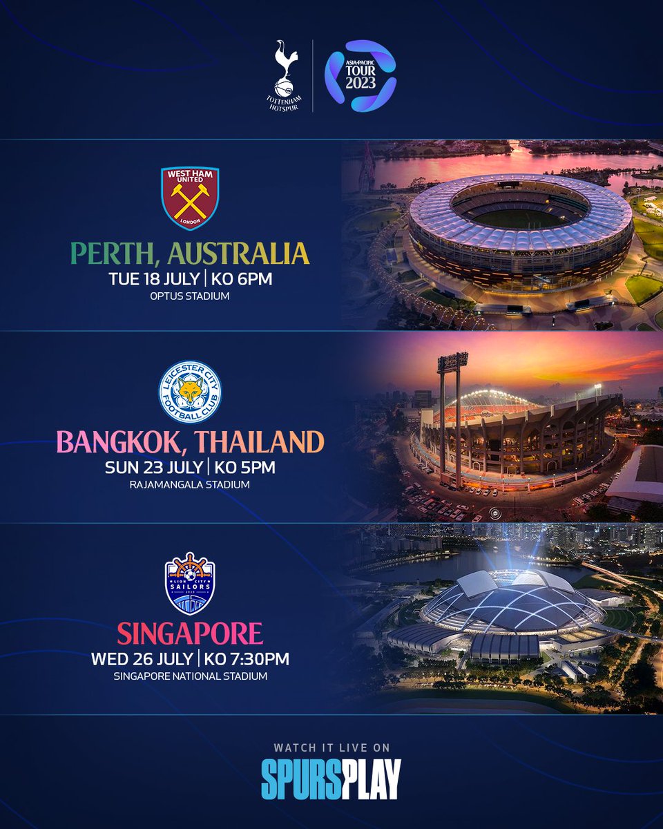 SpursOfficial's tweet photo. We will take on Singapore Premier League side Lion City Sailors at the Singapore National Stadium on Wednesday 26 July following the withdrawal of AS Roma from the fixture.

We are also delighted to confirm our participation in the 58th Joan Gamper Trophy match against FC Barcelona on Tuesday 8 August at the Estadi Olímpic Lluís Companys.